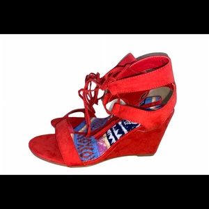 Ashley Stewart Red Lace Up Sandals SZ 11W